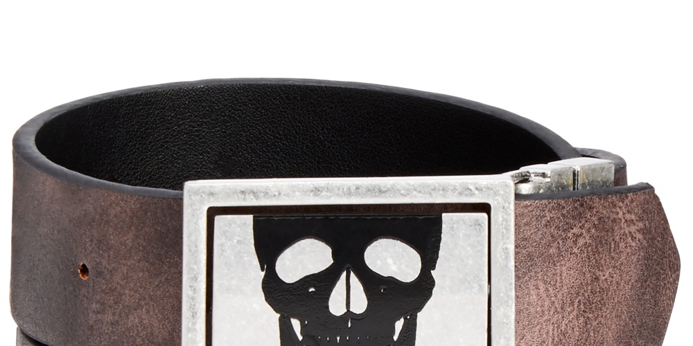 Cinto reversível com fivela de caveira masculina INC International Concepts, marrom, tamanho pequeno
