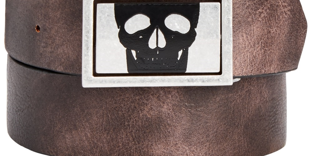 Cinto reversível com fivela de caveira masculina INC International Concepts, marrom, tamanho pequeno