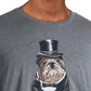 Camiseta masculina com estampa Bulldog Tuxedo e gola redonda, cinza, tamanho médio