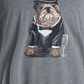 Camiseta masculina com estampa Bulldog Tuxedo e gola redonda, cinza, tamanho médio
