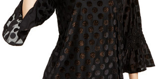 Alfani Women's Metallic Dot Bell-Sleeve Top Black Size Large