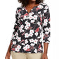 Karen Scott Top feminino pequeno com estampa floral e glitter, preto, tamanho médio