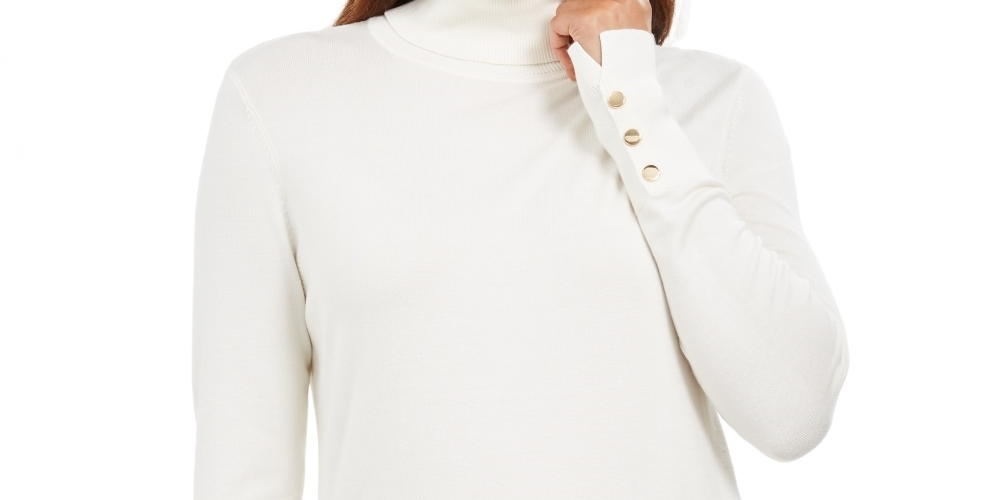 Suéter feminino de gola alta JM Collection, branco, tamanho PXL