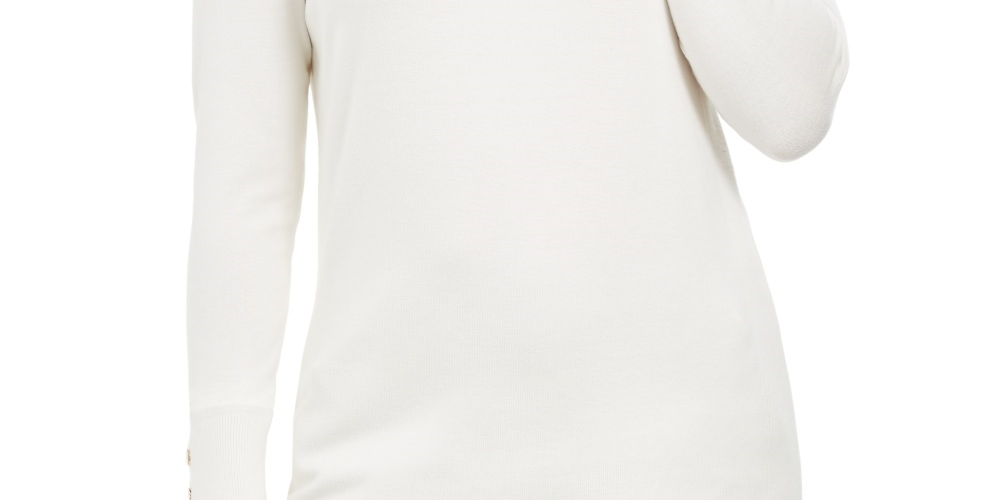 Suéter feminino de gola alta JM Collection, branco, tamanho PXL