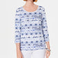 Karen Scott Blusa Feminina Petite Ikat Estampada Azul Tamanho PXL