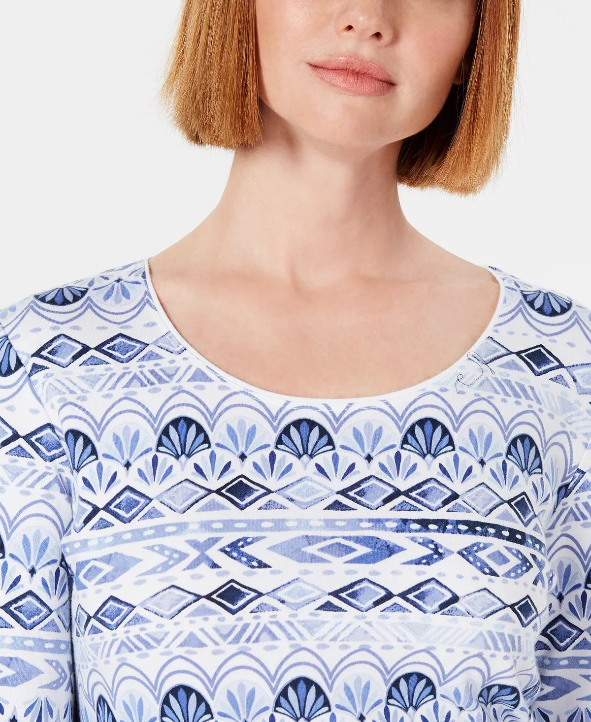 Karen Scott Blusa Feminina Petite Ikat Estampada Azul Tamanho PXL