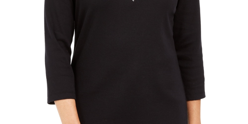 Karen Scott Blusa Feminina com Estampa Shell, Preta, Tamanho PS/M