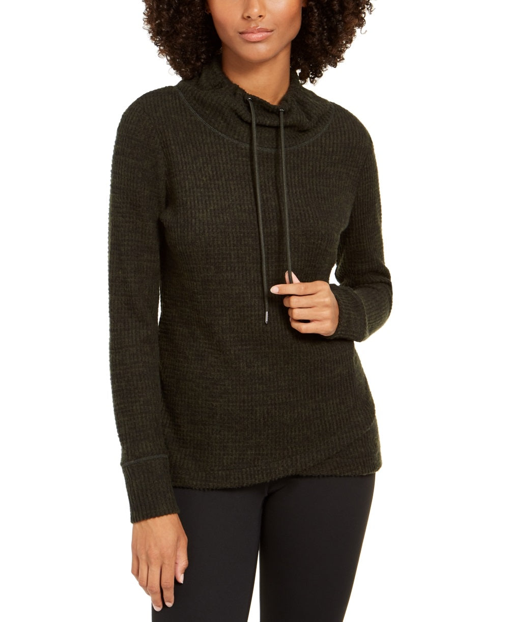 Suéter feminino Ideology de manga comprida com gola alta, verde, tamanho X-S