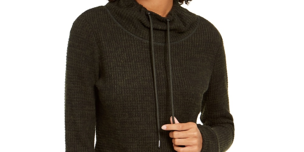 Suéter feminino Ideology de manga comprida com gola alta, verde, tamanho X-S