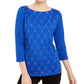 Karen Scott Blusa feminina pequena de algodão com manga 3/4 e detalhes embelezados, azul, tamanho PS/M
