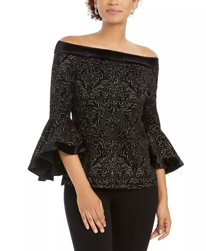 28Th &amp; Park Top feminino ombro a ombro com glitter, preto, tamanho extragrande