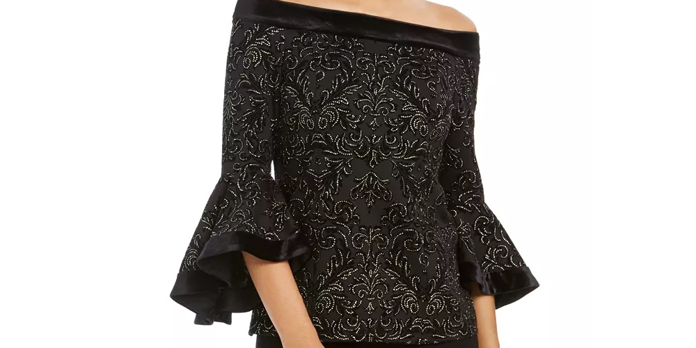 28Th &amp; Park Top feminino ombro a ombro com glitter, preto, tamanho extragrande