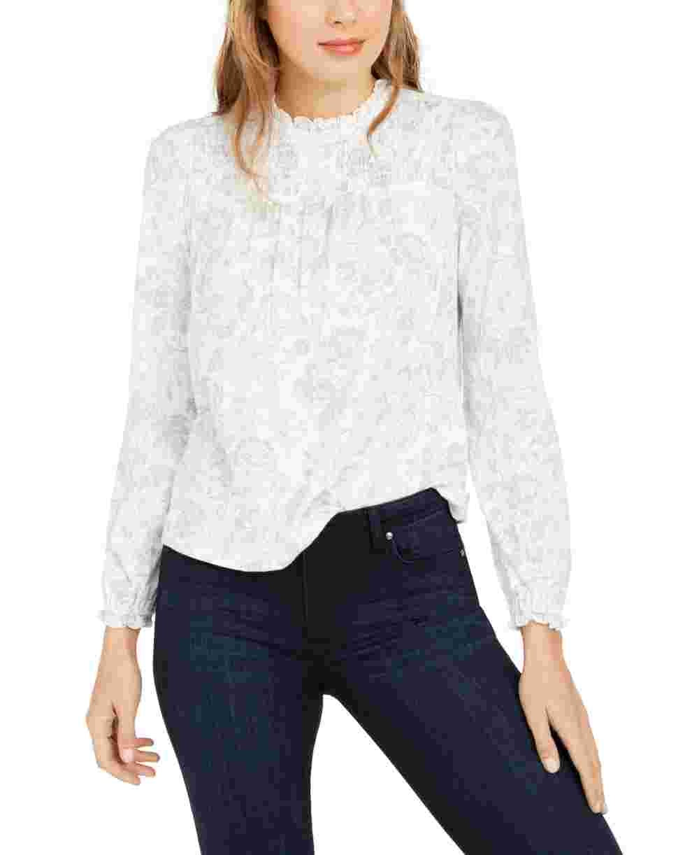 Blusa feminina Lucky Brand com jugo franzido azul tamanho extragrande