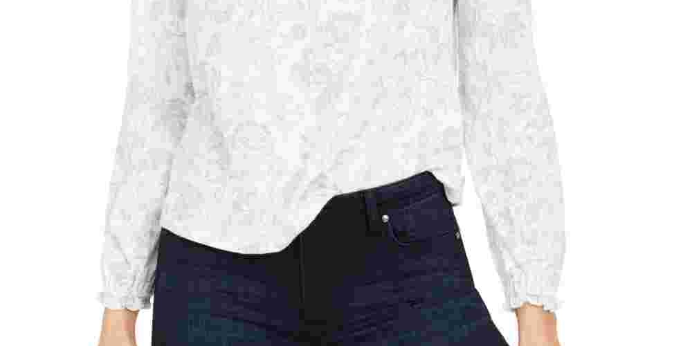 Blusa feminina Lucky Brand com jugo franzido azul tamanho extragrande