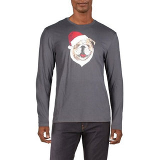 Club Room Men's Santa Bulldog Holiday Party Christmas Top Gray Size Medium