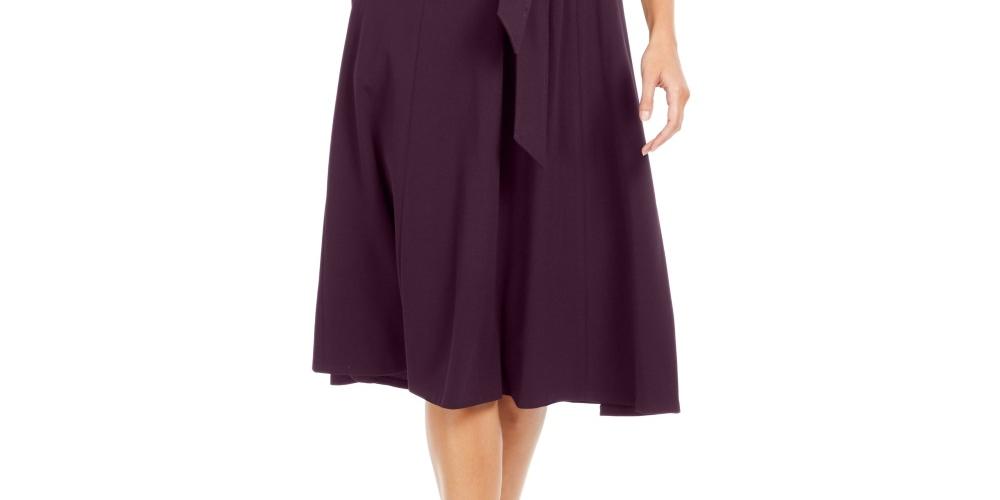Vestido Calvin Klein Feminino com Cinto e Decote em V Roxo Tamanho 4