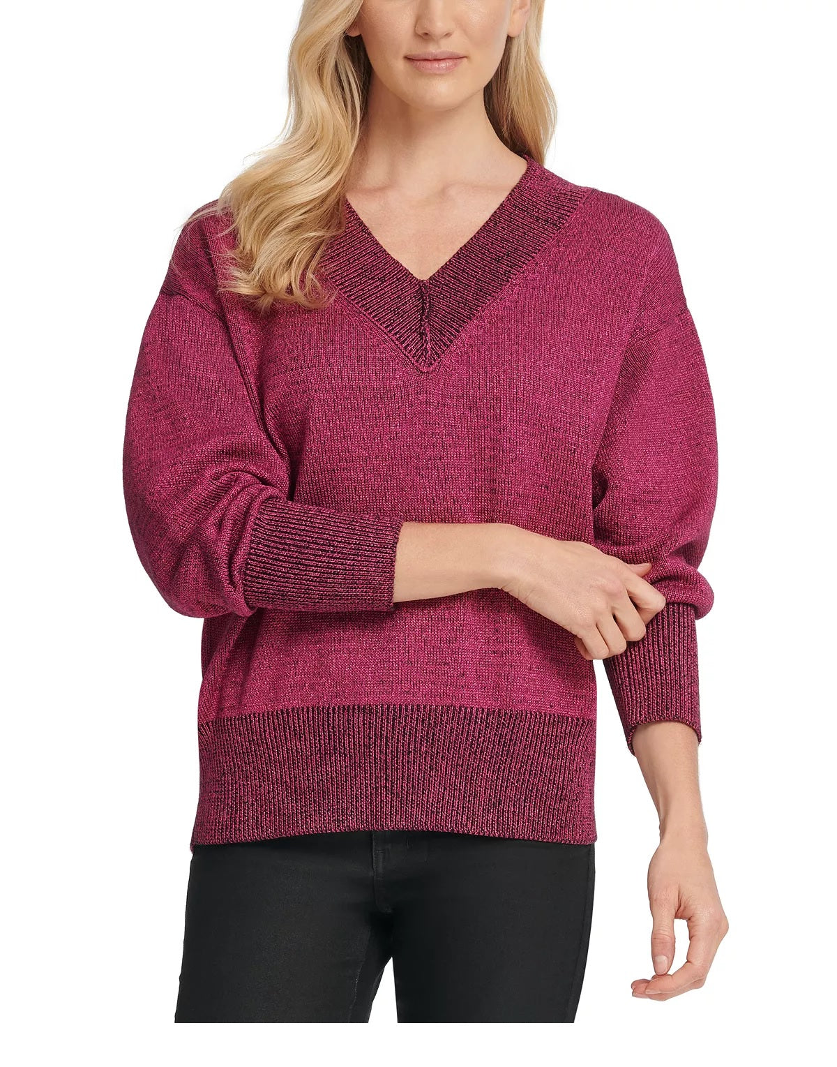 Suéter DKNY Glitter Speck Feminino Rosa Tamanho Grande