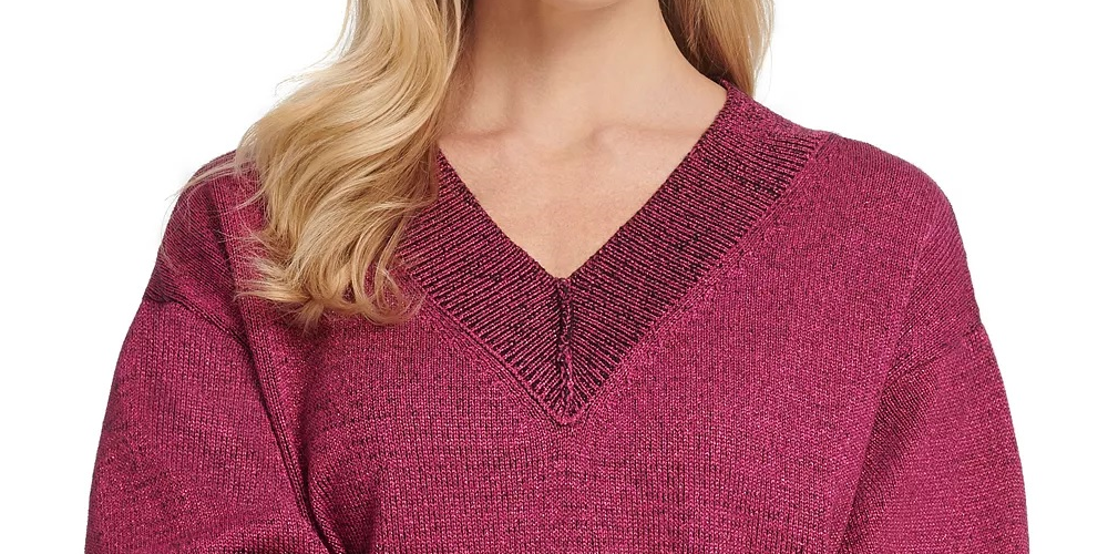 Suéter DKNY Glitter Speck Feminino Rosa Tamanho Grande