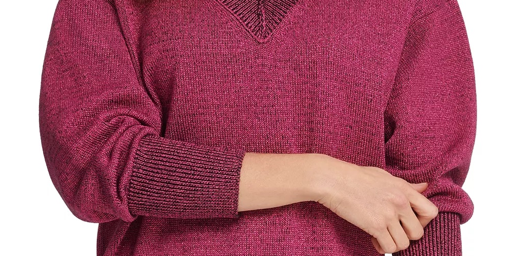 Suéter DKNY Glitter Speck Feminino Rosa Tamanho Grande