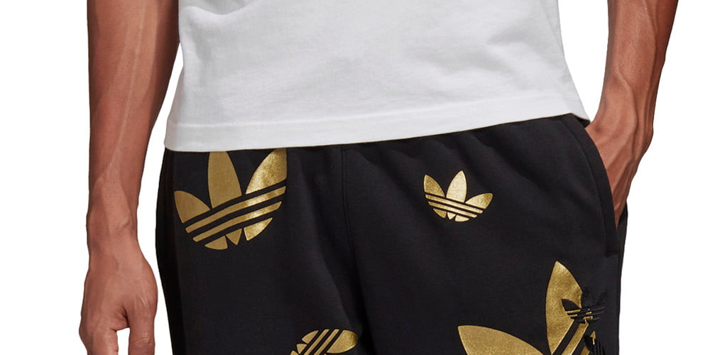 Calça de moletom masculina Adidas Originals Metallic Trefoil Fleece preta, tamanho M
