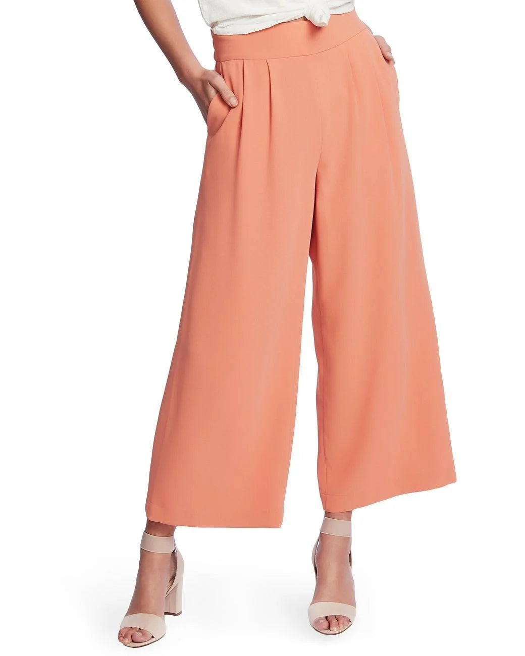 1.STATE Calças de crepe femininas de perna larga, laranja, tamanho X-G