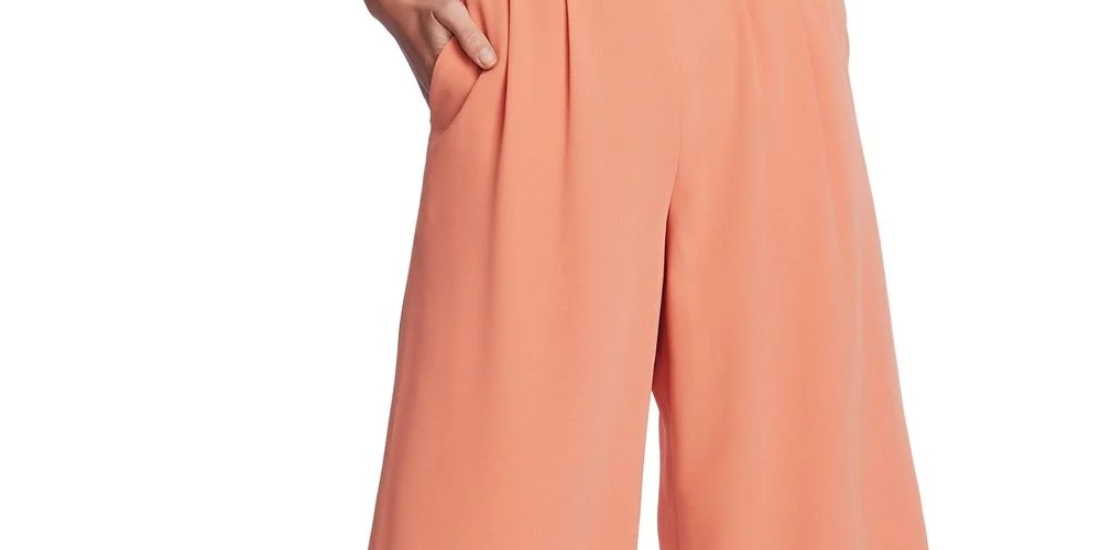 1.STATE Calças de crepe femininas de perna larga, laranja, tamanho X-G