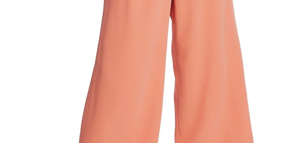 1.STATE Calças de crepe femininas de perna larga, laranja, tamanho X-G