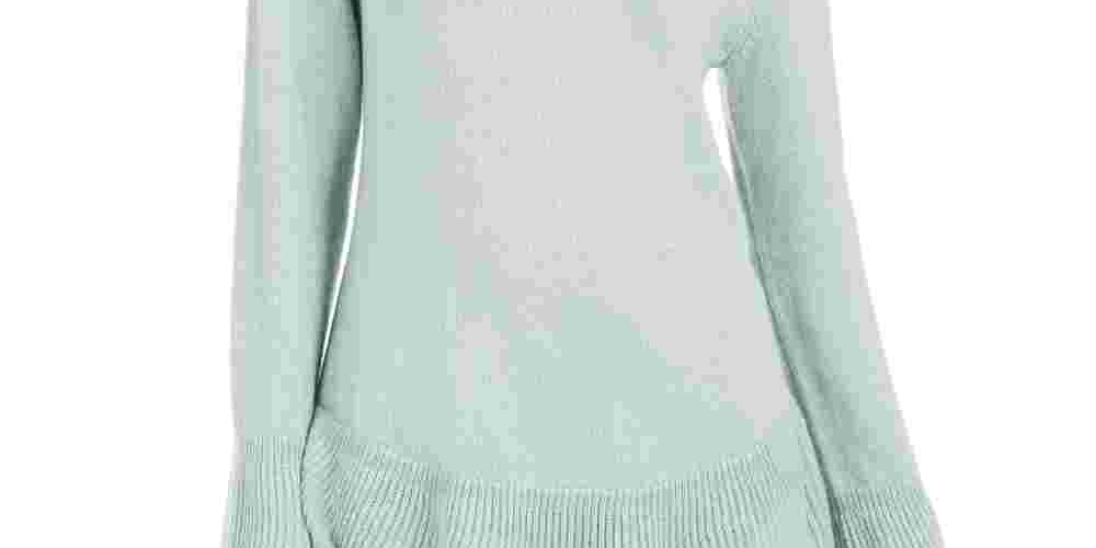 Blusa feminina com estampa canelada e manga comprida, gola redonda, verde, tamanho P