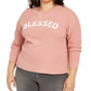 Love Tribe Top Feminino Trendy Plus Blessed com Estampa Gráfica Rosa Tamanho 3X