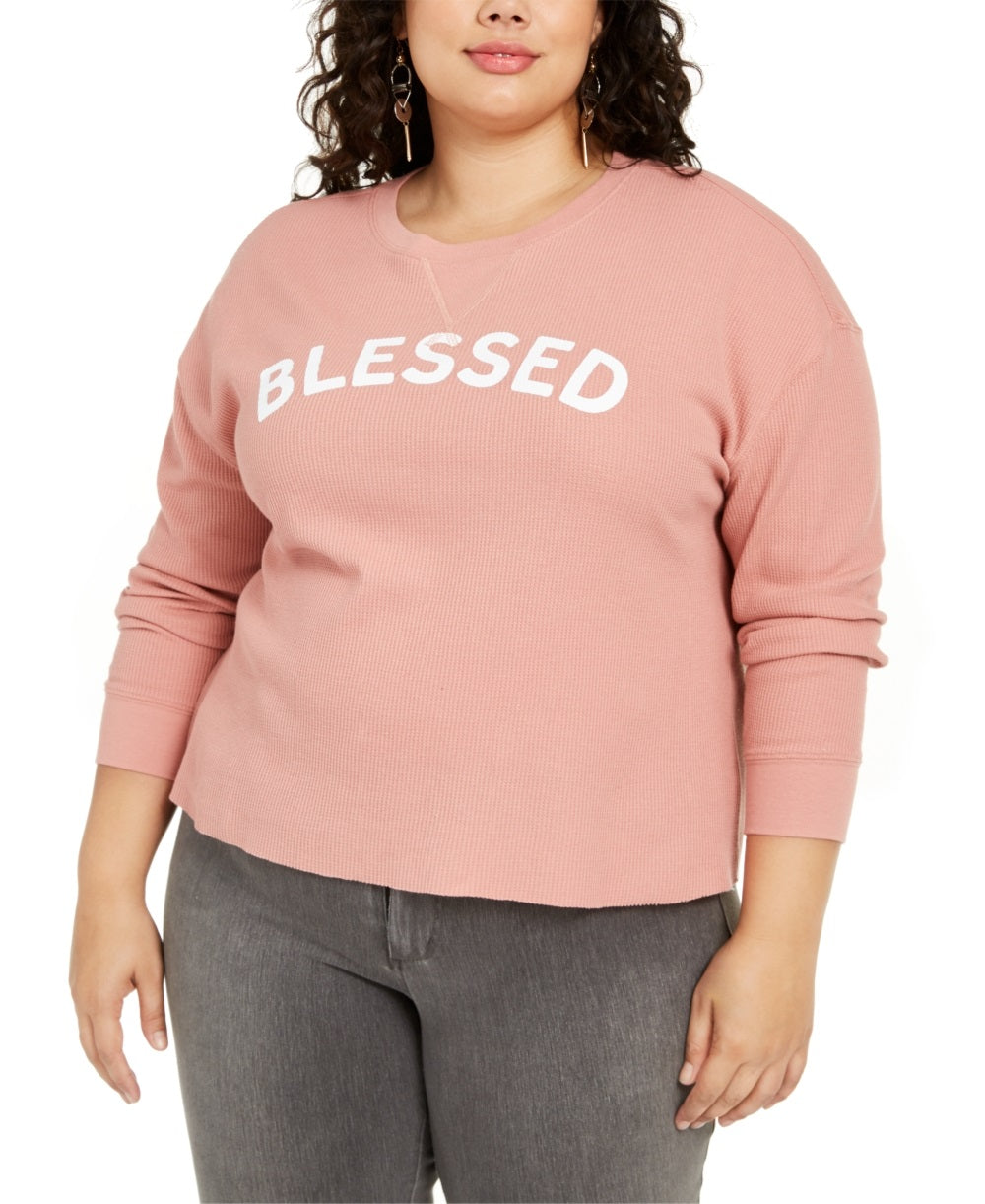 Love Tribe Top Feminino Trendy Plus Blessed com Estampa Gráfica Rosa Tamanho 3X