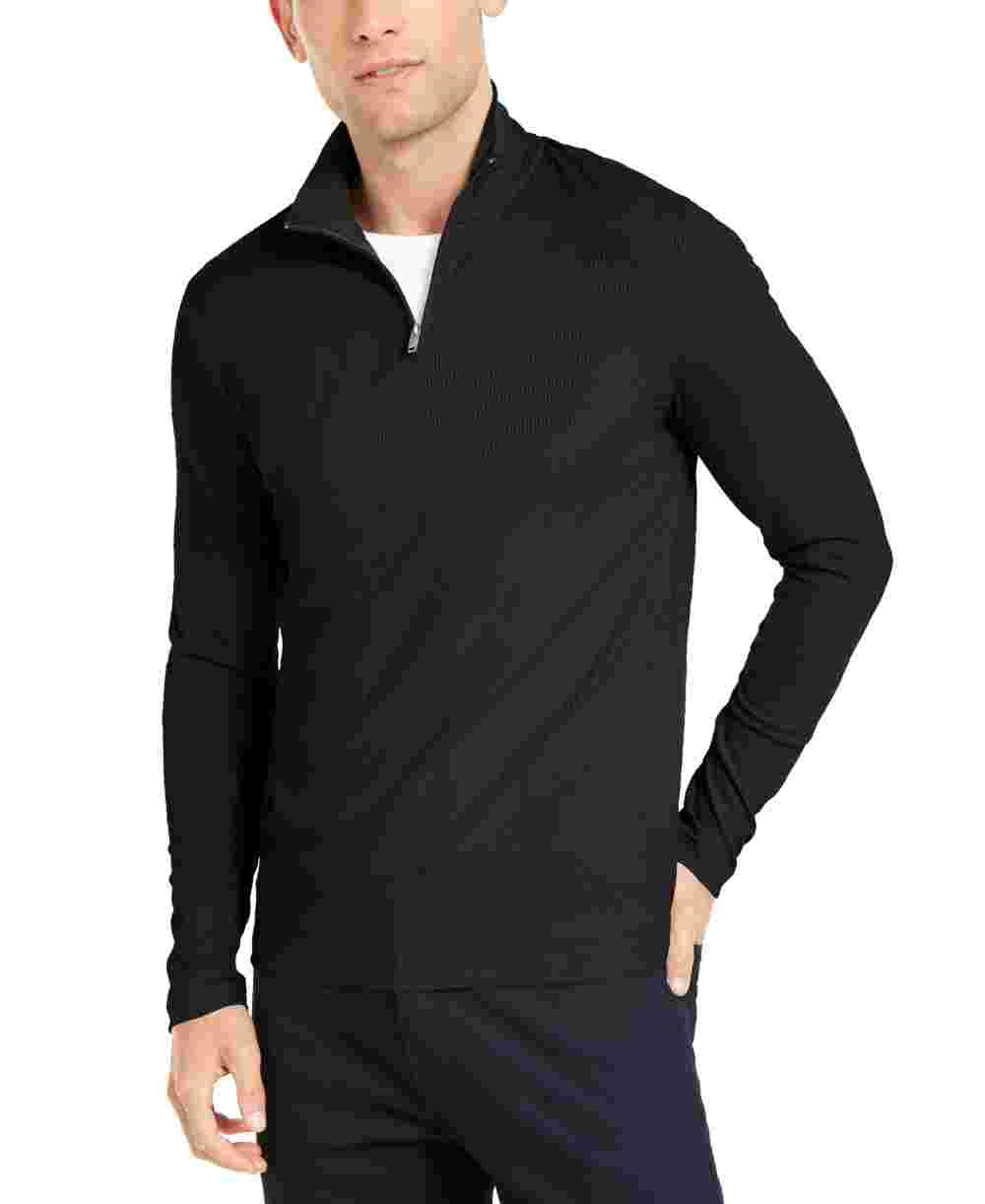 Camisa casual masculina Alfani em malha canelada, preta, tamanho médio