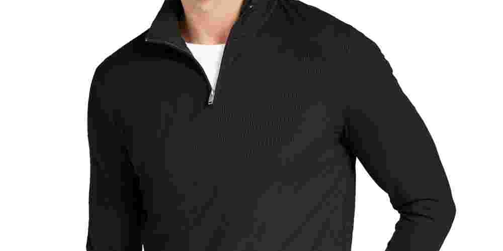 Camisa casual masculina Alfani em malha canelada, preta, tamanho médio