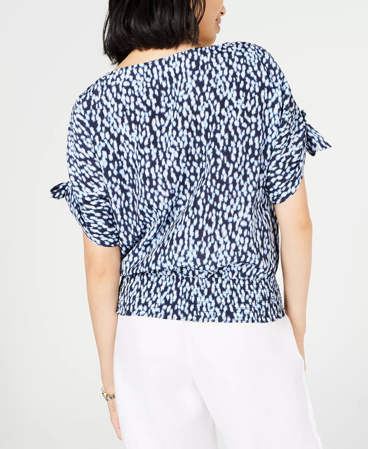 Blusa feminina Michael Kors com estampa de gola canoa, azul, tamanho grande