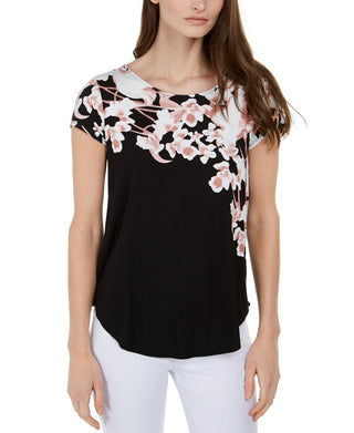 Camiseta feminina estampada Alfani preta tamanho XX-G