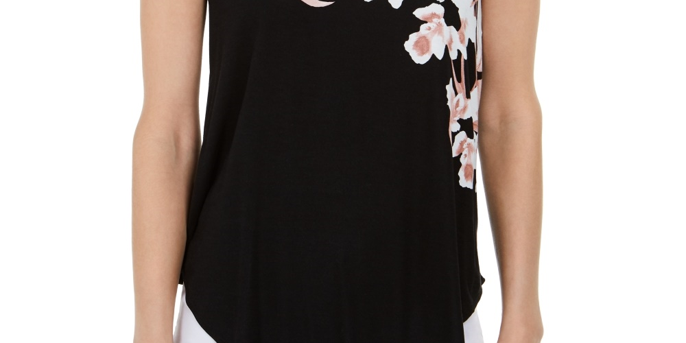 Camiseta feminina estampada Alfani preta tamanho XX-G