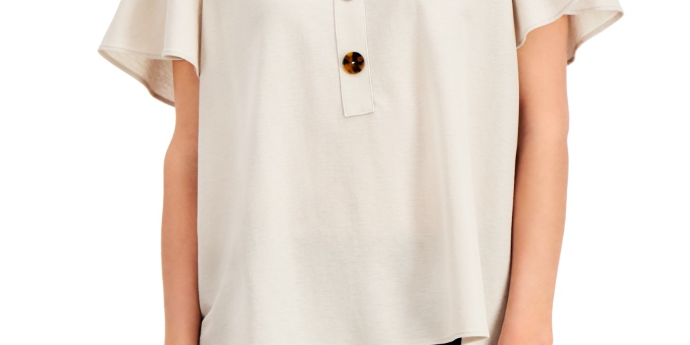 Blusa feminina Afani com mangas bufantes, bege, tamanho pequeno