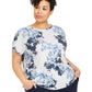 Camiseta feminina estampada floral Ideology Plus, cinza, tamanho 1X