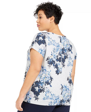 Camiseta feminina estampada floral Ideology Plus, cinza, tamanho 1X