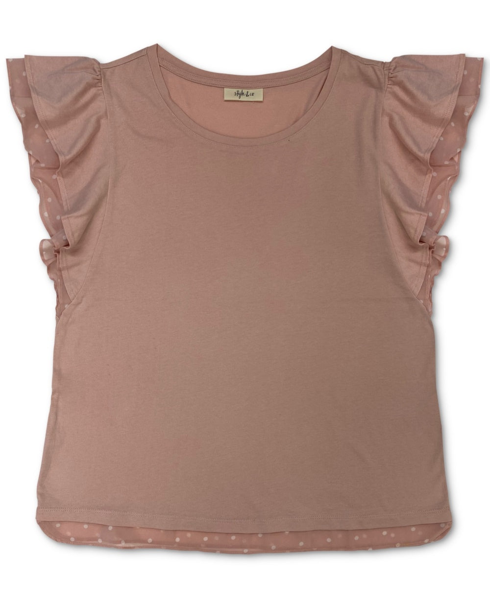 Blusa de mangas curtas com acabamento em bolinhas Style &amp; Co, rosa, tamanho grande