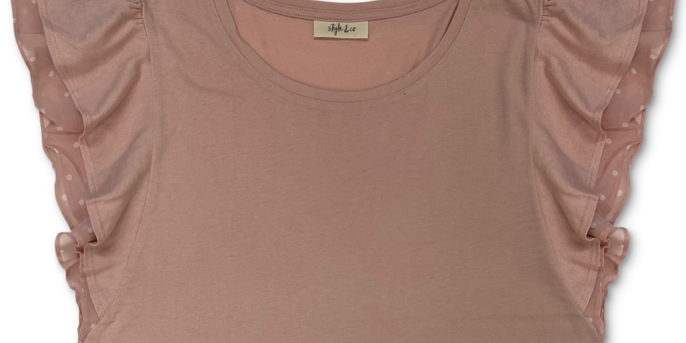 Blusa de mangas curtas com acabamento em bolinhas Style &amp; Co, rosa, tamanho grande