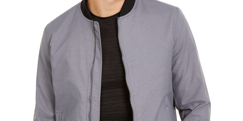 Jaqueta bomber masculina Alfani cinza com zíper completo, tamanho XX-G