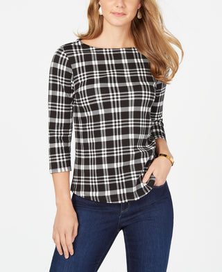 Charter Club Petite Pima Cotton Women's Top com estampa de botões e ombros de fora, tamanho PP