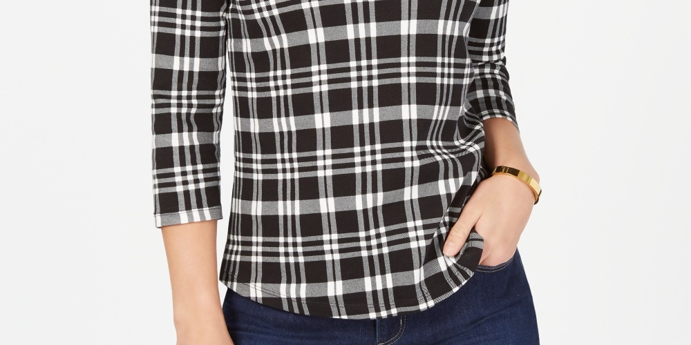 Charter Club Petite Pima Cotton Women's Top com estampa de botões e ombros de fora, tamanho PP