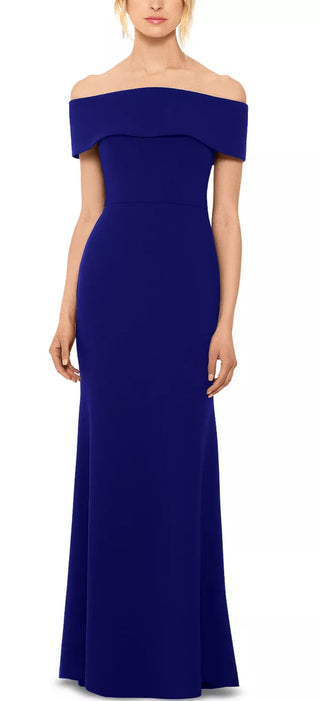 Vestido de festa feminino Betsy &amp; Adam, ombro de fora, com laço nas costas, azul, tamanho 8