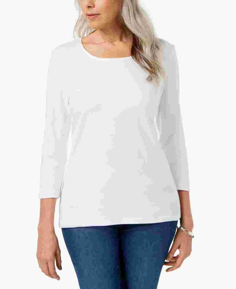 Blusa feminina Karen Scott com decote redondo, tamanho regular e pequeno, branca, tamanho XX-G