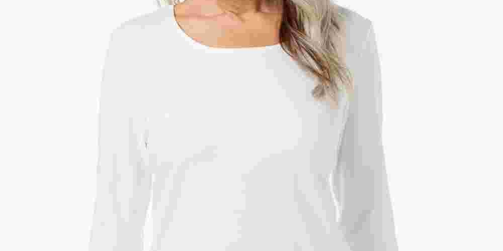 Blusa feminina Karen Scott com decote redondo, tamanho regular e pequeno, branca, tamanho XX-G