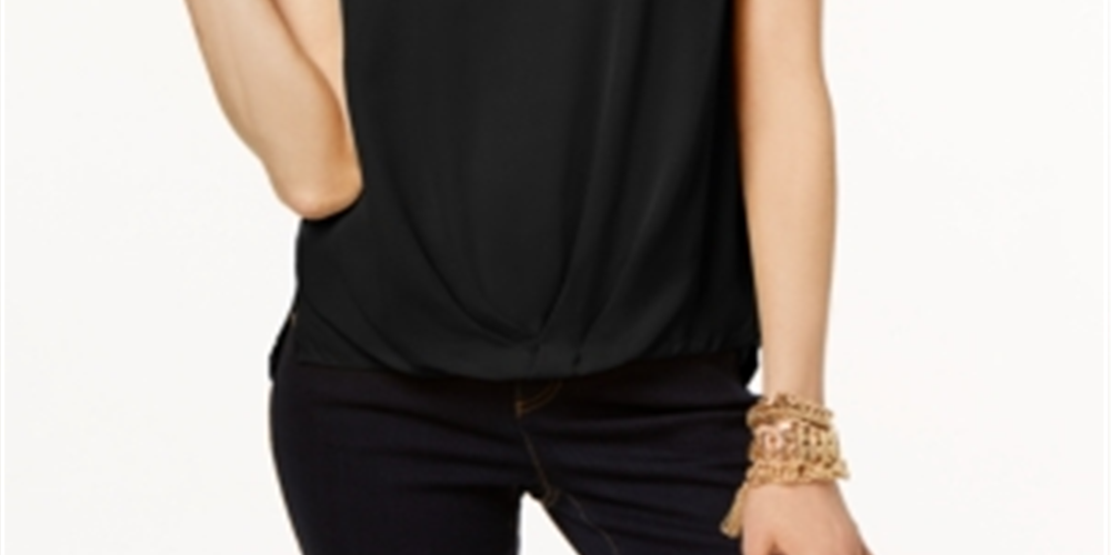 INC International Concepts Top feminino casual com decote em joia e manga curta, preto, tamanho PS