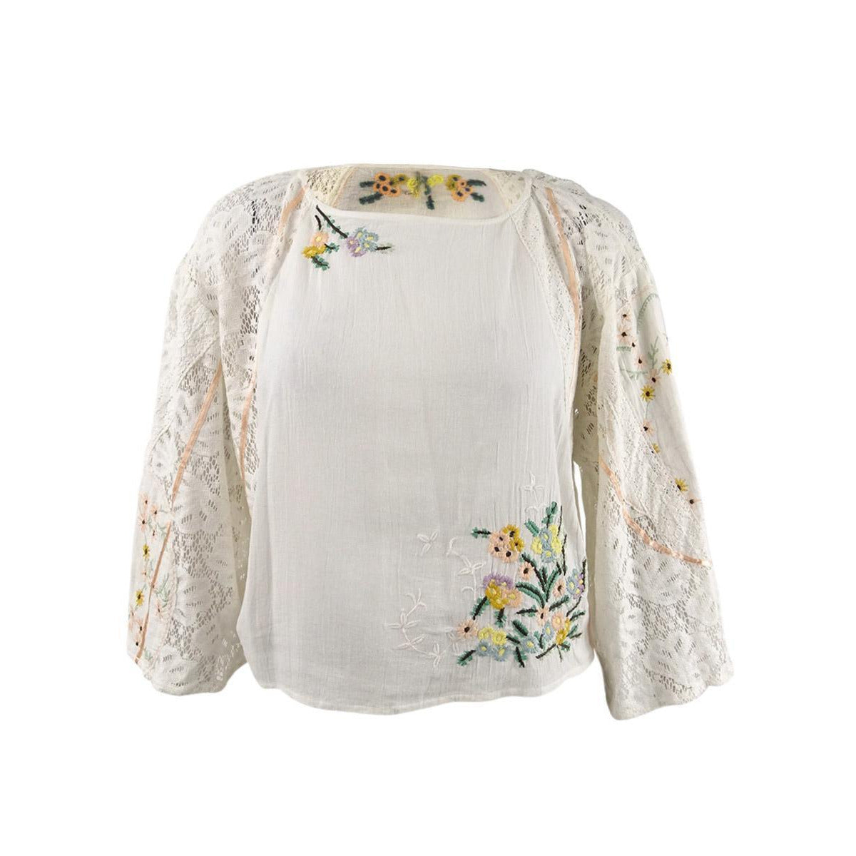 Blusa feminina Free People com manga sino e gola alta, branca, tamanho extragrande