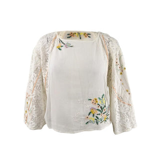 Blusa feminina Free People com manga sino e gola alta, branca, tamanho extragrande