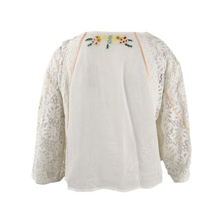 Blusa feminina Free People com manga sino e gola alta, branca, tamanho extragrande